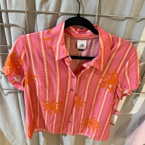 CAbi Pink and Orange Striped Shirt
